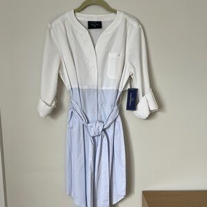 Elegant Two-Tone White and Light Blue Dress